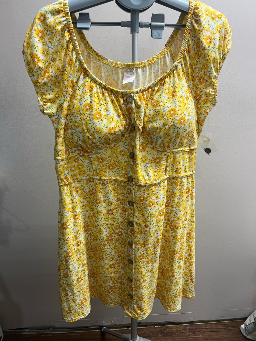No Boundaries Yellow Floral Button-Front Dress